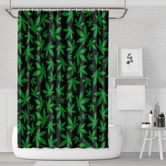 Colorful Weed Boho Shower Curtain, Waterproof Fabric with Hooks, Machine Washable Minimalist Cannabis and Tie Dye Weed Bathroom Shower Curtain