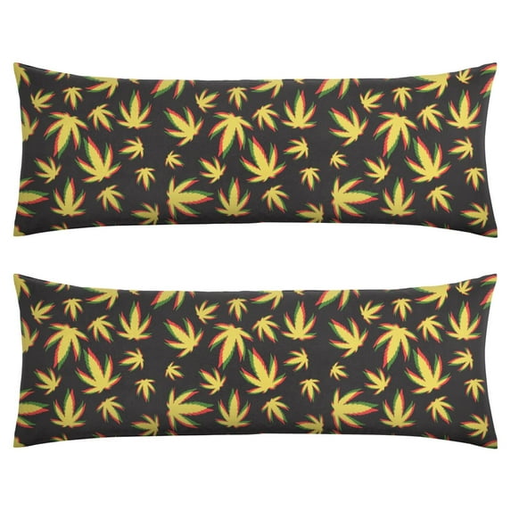 Colorful Weed Leaf Body Pillow Cover Vibrant Marijuana Print, Soft Velvet Fabric with Zipper, Decorative Long Pillowcase for Couch, Bed, Gift Idea