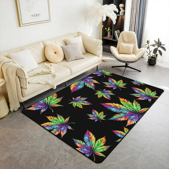 Colorful Weed Leaf Decorative Carpet Area Rug,Trippy Tie Dye Leaves Living Room Rugs For Bedroom Exotic Style Area Rug Leaf Plant Carpet Kitchen 1x2ft