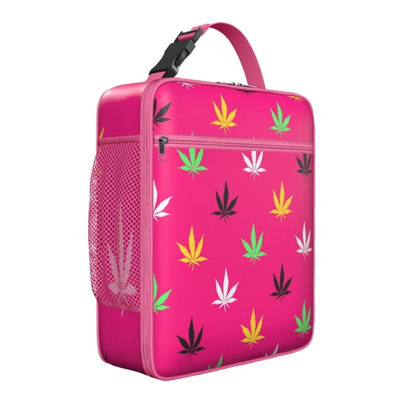 Colorful Weed Leaf Insulated Lunch Bag – Rasta Marijuana Leaf and Psychedelic Cannabis Pattern, Neon Marijuana Leaf Glow in the Dark, Waterproof Thermal Cooler Tote for Weed Aesthetic
