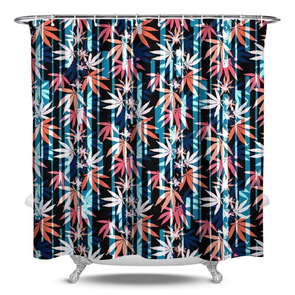 Colorful Weed and Neon Marijuana Leaf Glow in the Dark Shower Curtain, Waterproof Fabric with Hooks, Machine Washable, Perfect for Trendy Bathroom Makeover