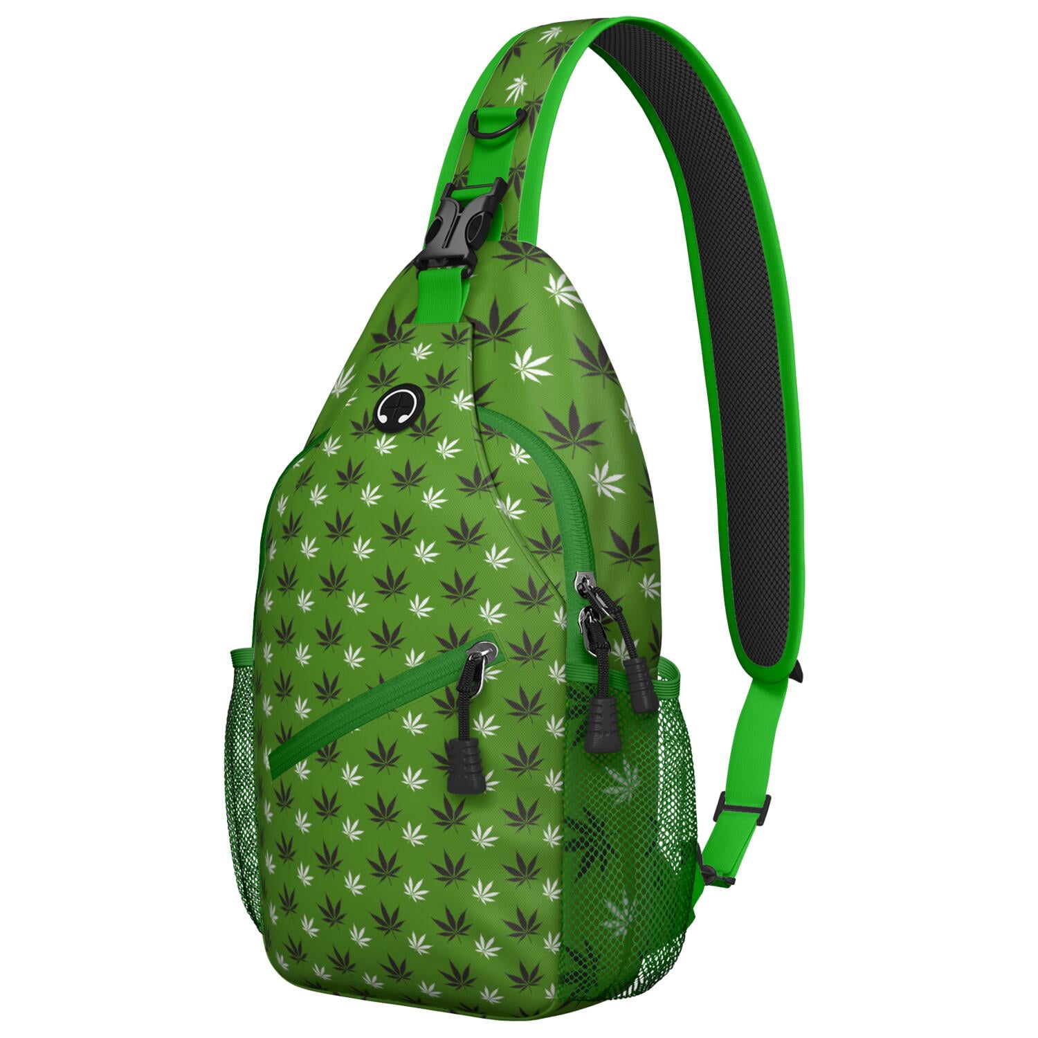 Colorful Weed Sling Bag for Men & Women - Durable Chest Bag with Secure Zippers for Biking & Urban Use - Hemp Leaf & Marijuana Leaf Aesthetic