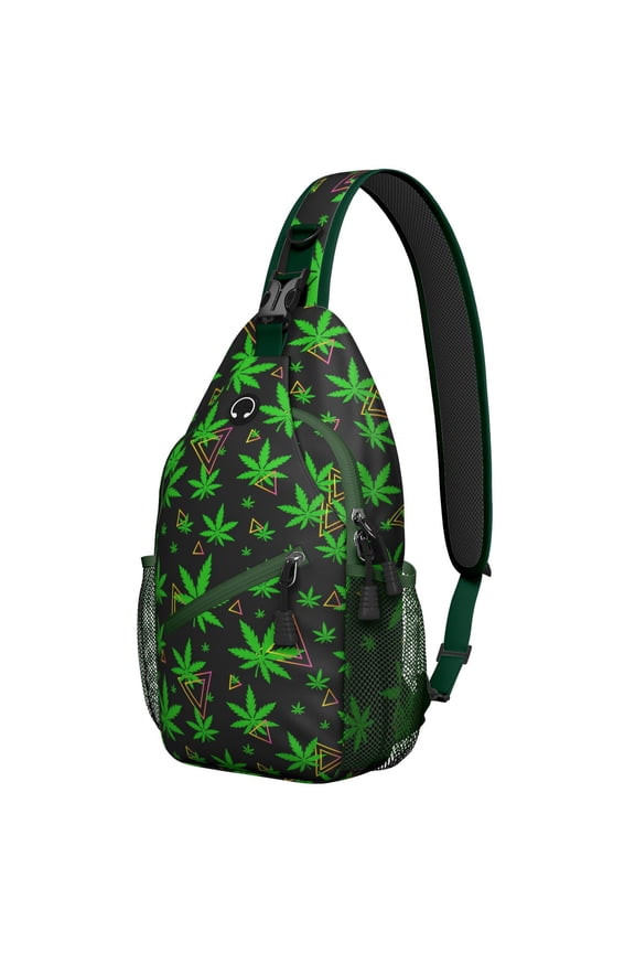 Colorful Weed Sling Bag for Men & Women - Durable Chest Bag with Secure Zippers for Biking & Urban Use - Hemp Leaf & Marijuana Leaf Aesthetic