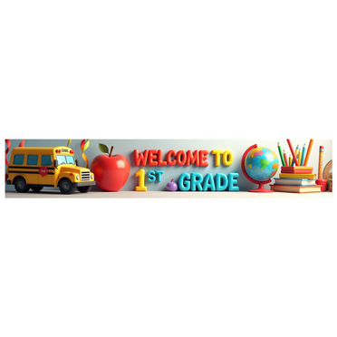 Colorful Welcome to 1st Grade Backdrop Banner, School Supplies Elements Decor, Party Background for First Grade Celebrations, Classroom Decorations, Photo Booth Props, Back - to - School Parties
