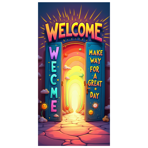 Colorful Welcome Arch Banner with Star Elements Party Decoration Backdrop for Community Events Festival Openings Trade Shows and Gatherings
