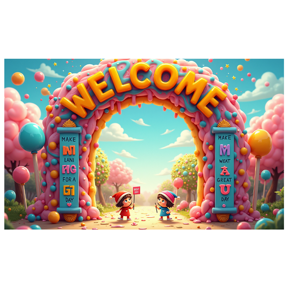 Colorful Welcome Arch Banner with Star Elements Party Decoration Backdrop for Community Events Festival Openings Trade Shows and Gatherings