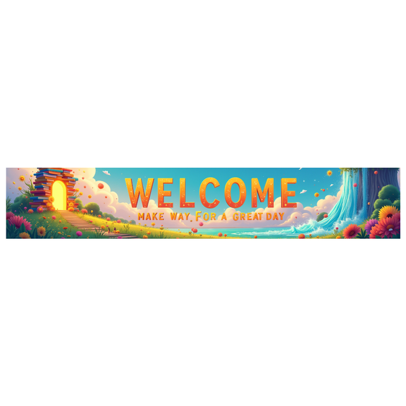 Colorful Welcome Arch Banner with Star Elements Party Decoration Backdrop for Community Events Festival Openings Trade Shows and Gatherings