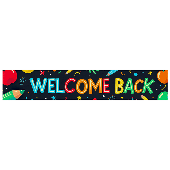 Colorful Welcome Back Banner with School Elements Background Backdrop Party Decorations for Classroom Opening Ceremony School Event Student Gathering Photo Booth Props