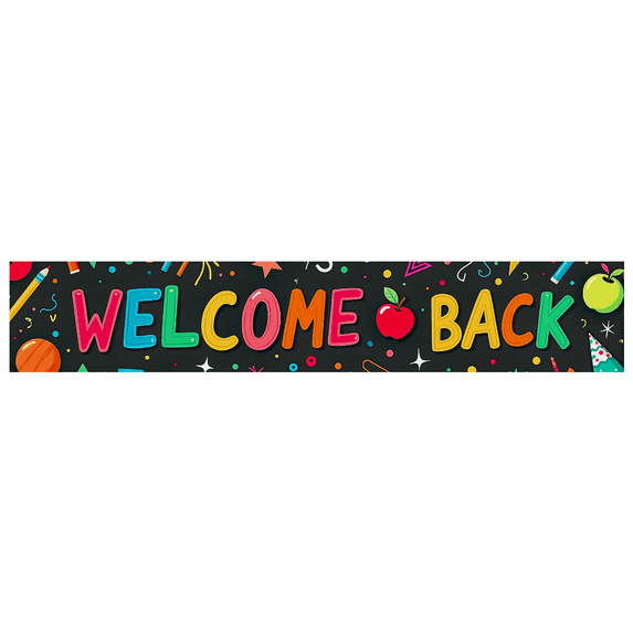 Colorful Welcome Back Banner with School Elements Background Backdrop Party Decorations for Classroom Opening Ceremony School Event Student Gathering Photo Booth Props