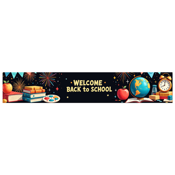 Colorful Welcome Back to School Banner with School Supplies Elements Background Backdrop for Classroom Decorations School Events Photography Props Party Decorations
