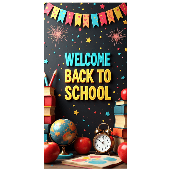 Colorful Welcome Back to School Banner with School Supplies Elements Background Backdrop for School Opening Party Classroom Decorations Photography Props School Events