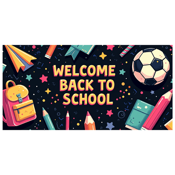 Colorful Welcome Back to School Banner Backdrop with School Supplies Elements Party Decorations for Classroom Decor School Events Photo Backdrop