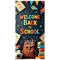 Colorful Welcome Back to School Banner Backdrop with School Supplies Elements Party Decorations for Classroom Decor School Events Photo Backdrop
