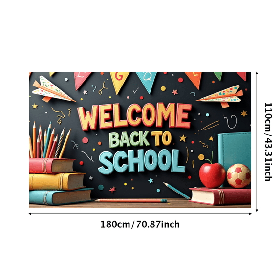 Colorful Welcome Back to School Banner Backdrop with School Supplies Elements Party Decorations for Classroom Decor School Events Photo Backdrop