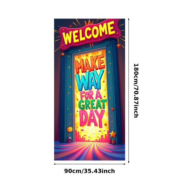 Colorful Welcome Banner with Sun Mascots and Star Elements Backdrop Party Decorations for Events Gatherings Festivals Celebrations and Photo Props