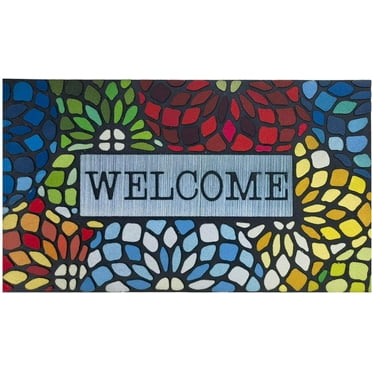 Colorful Welcome Door Mat, Welcome Mat 18x 30 Inch Front Door Mat Outdoors for Home Entrance Outdoors Mat for Outside Entry Way Doormat, Heavy Duty Non Slip Rubber Back Low Profile