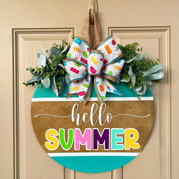 Colorful Welcome Door Sign Hello Summer Door Hanger Round Front Door Wreath Front Door Farmhouse With Wreath Bow Spring Wreaths For Front Door Outside Hanger Decor