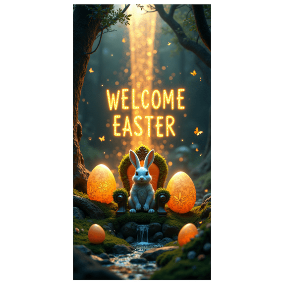 Colorful Welcome Easter Banner with Bunny Elements Background Party Decorations for Easter Celebrations Family Gatherings Event Decor Photo Backdrop