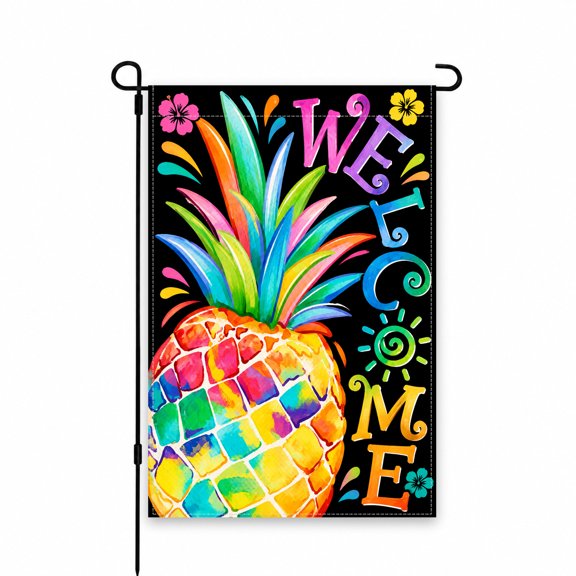 Colorful Welcome Pineapple Garden Flag 12x18 Inch  Bright Outdoor Decor for Yard, Lawn, Patio, Porch  Vibrant Tropical Design for a Warm Welcome