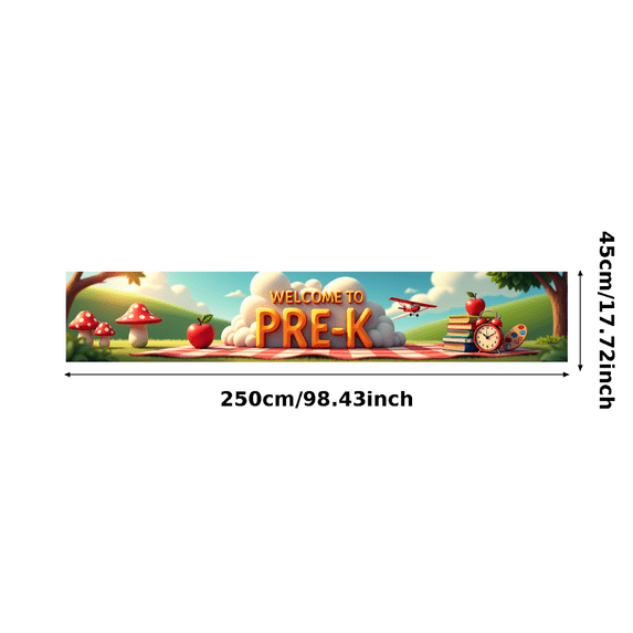 Colorful Welcome to Pre K Banner with School Bus Books Apples Alarm Clock Backdrop Decor for Preschool Opening Party Classroom Decorations Photography Props