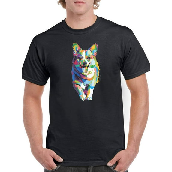 Colorful Welsh Corgi Sprinting T-Shirt Men -Image by Shutterstock, Male Small