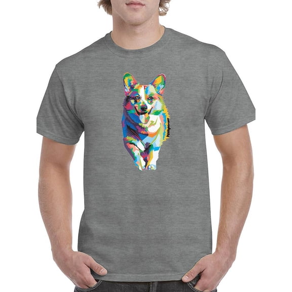 Colorful Welsh Corgi Sprinting T-Shirt Men -Image by Shutterstock, Male Small