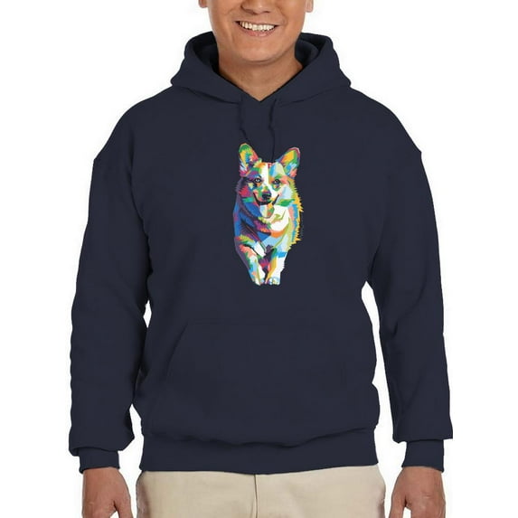 Colorful Welsh Corgi Walking Hoodie Men -Image by Shutterstock, Male Small