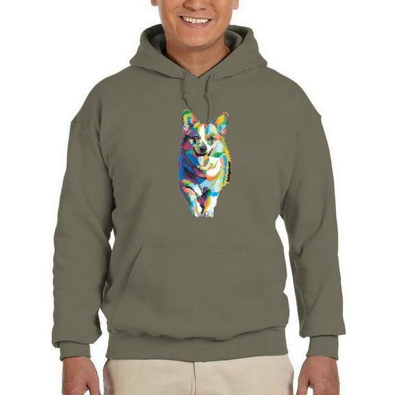 Colorful Welsh Corgi Walking Hoodie Men -Image by Shutterstock, Male x-Large