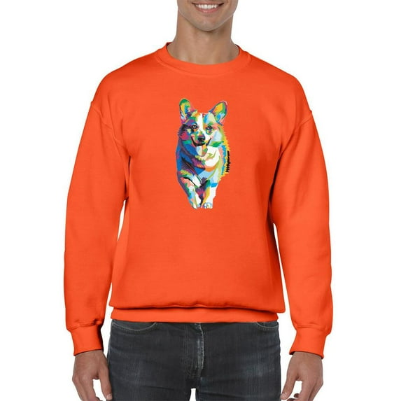 Colorful Welsh Corgi Walking Sweatshirt Men - Men Sweatshirt, Medium