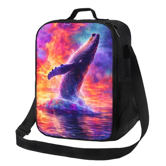 Colorful Whale Lunch Bag Insulated Thermal Lunch Box with Shoulder Strap & Handle for Women and Men