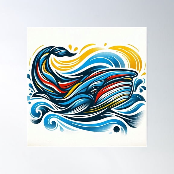 Colorful Whale Poster Wall Art, Modern Wall Decor For Living Room Bedroom, 24x24 UNFRAMED
