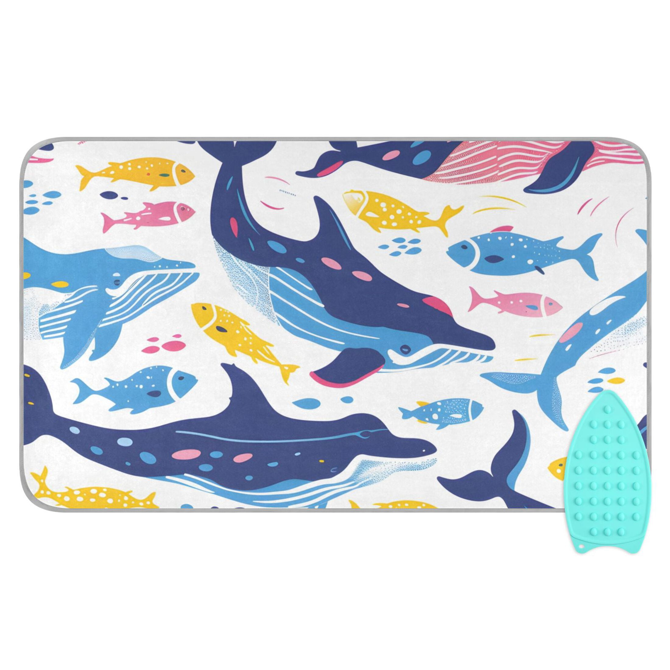 Colorful Whales Fishes Ironing Mat Blanket Portable Travel Ironing Pad Heat Resistant Pad 47.2" x 27.6”