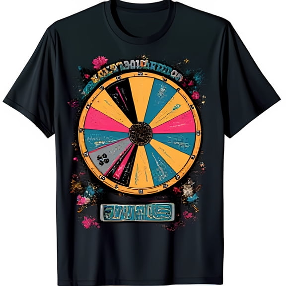Colorful Wheel of Fortune Graphic Black T-Shirt Fun & Stylish Design