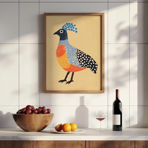Colorful Whimsical Spotted Guinea Fowl Quail Art Print, Folk Art-Inspired, Eclectic Interiors, Playful Modern Wall Decor, Wall Art, Modern Wall Decor, 8x12 UNFRAMED