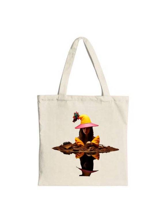Colorful Whimsical Tote Bag with Floral Hat Design - Perfect for Shopping Travel & Parties - Stylish Canvas Reusable Bag