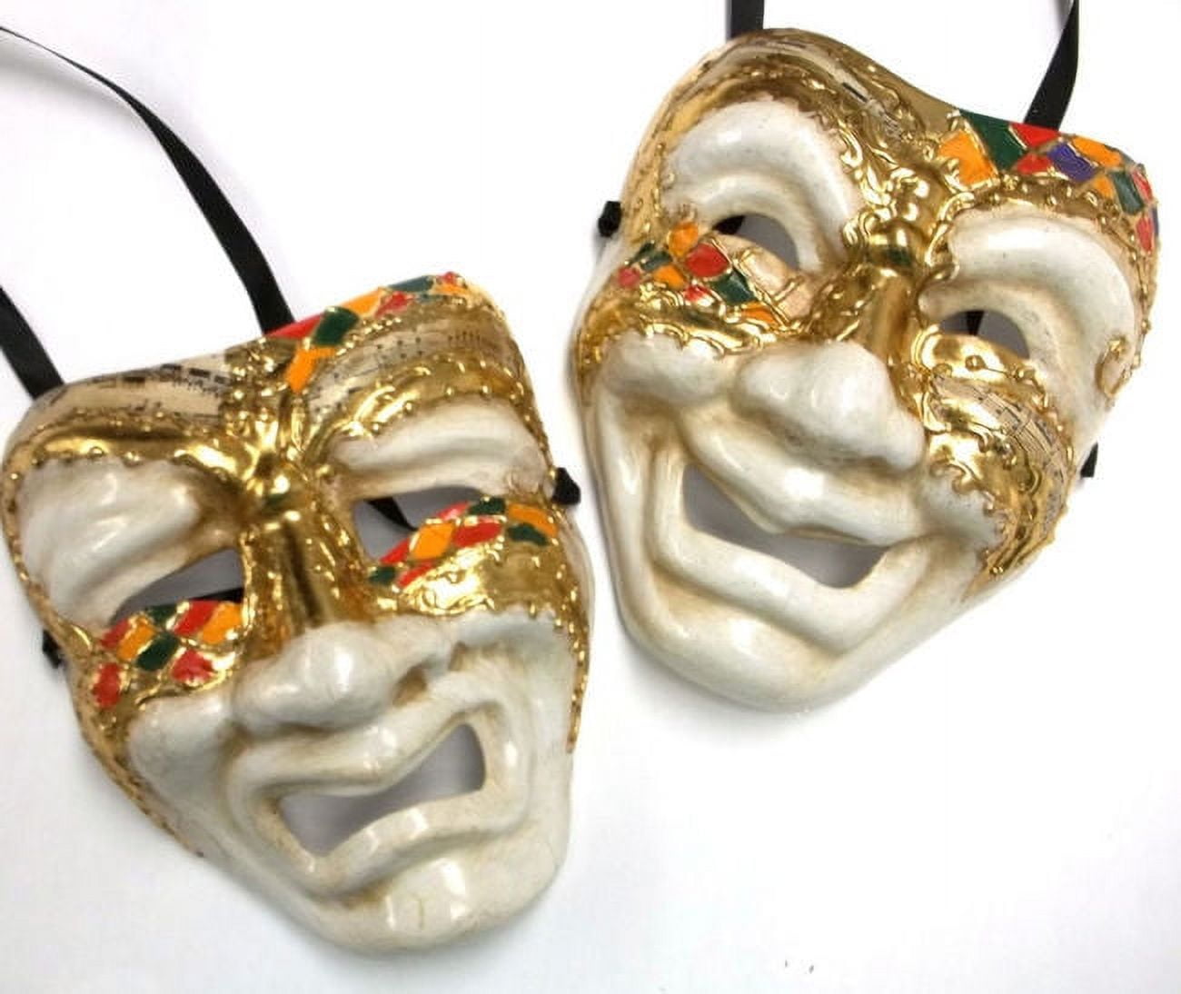 Colorful White Full Face Comedy & Tragedy Venetian Masks Masquerade Wall  Hanging 