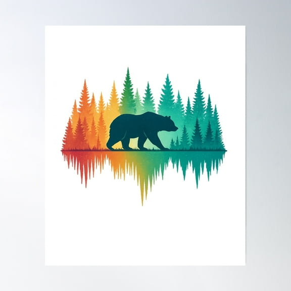 Colorful Wild Bear Forest Reflection Nature Lover Retro Poster Wall Art, Modern Wall Decor, 8x12 UNFRAMED