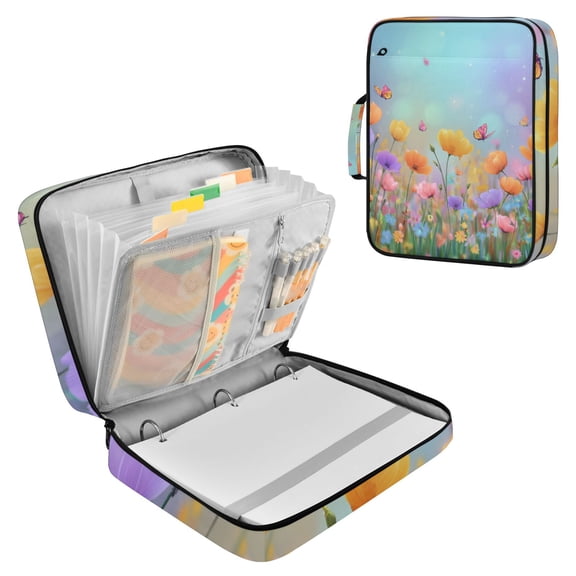 Colorful Wild Florals Butterflies Spring Scene Accordion File Organizer Expanding File Folder 3-Ring Binder Bag 500 Sheets A4 Size