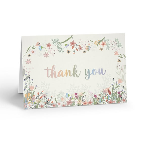 Colorful Wild Flowers Thank You Notecard - 10 Note Cards with Envelopes - B14443