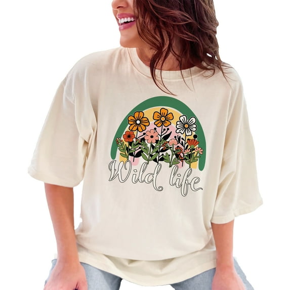 Colorful Wild Life Nature T-Shirt, Floral Graphic Tee, Vintage Outdoor Shirt, Retro Botanical Design, Boho Wildflower Clothing, Ivory Comfort Colors T-Shirt, Small