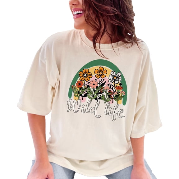 Colorful Wild Life Nature T-Shirt, Floral Graphic Tee, Vintage Outdoor Shirt, Retro Botanical Design, Boho Wildflower Clothing, Ivory Comfort Colors T-Shirt, XL