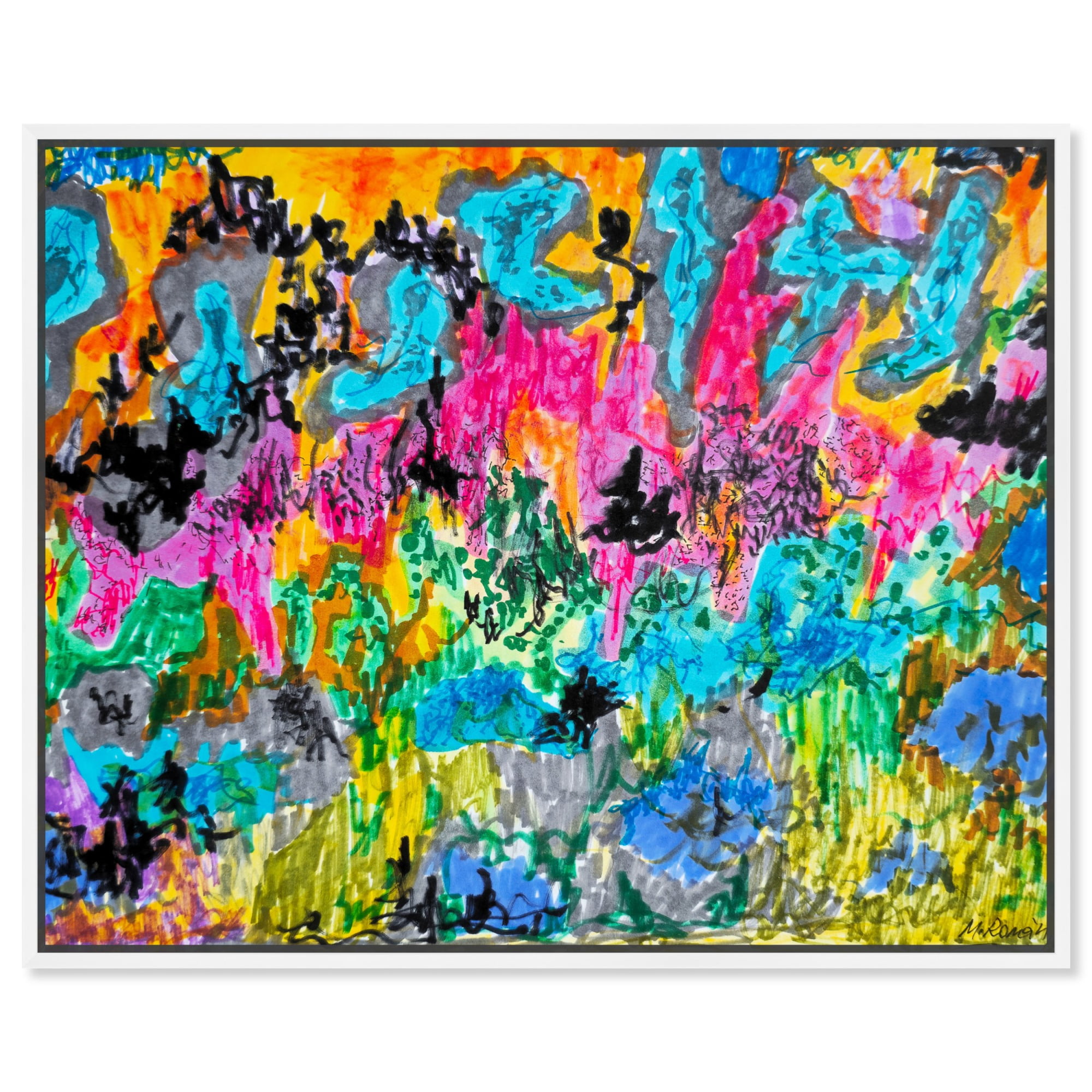 Colorful Abstract Canvas Art with White Frame, 24" x 20"