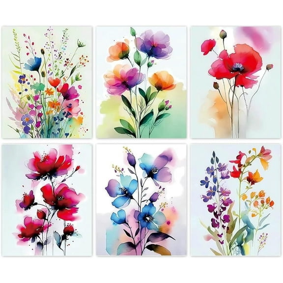 Colorful Wildflower Art, Watercolor Flowers Art Poster, Bright Floral Prints,6pcs(8"x10", Unframed).Colorful Floral Flower Print for Garden Farmhouse Bedroom Decor