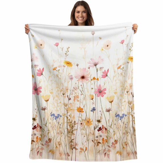 Colorful Wildflower Blanket Soft Cozy Warm Throw Blanket for Couch, Plush Fuzzy Flannel Fleece Blankets for Sofa, Botanical Vintage Floral Country Retro Bed Blankets Gifts for Men, 40"x60"