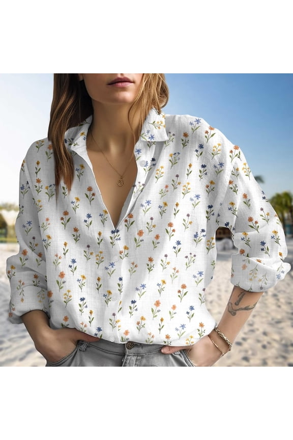 Colorful Wildflower Blouse Shirt for Women, Floral Button Down Blouse, Cottagecore Summer Top, Garden lovers shirt, Gift for her