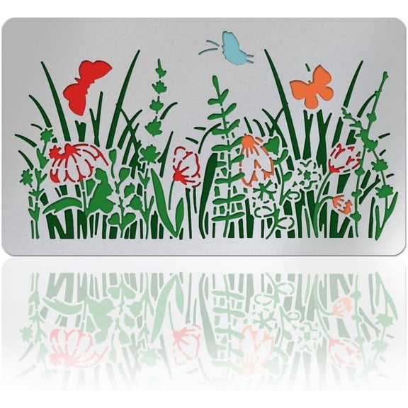 Colorful Wildflower Craft Stencil Wood Carving Metal Stencil for Craft Wood Burning Butterfly Stencils Stainless Steel Reusable Grass Template for Woods Wall Canvas Furniture