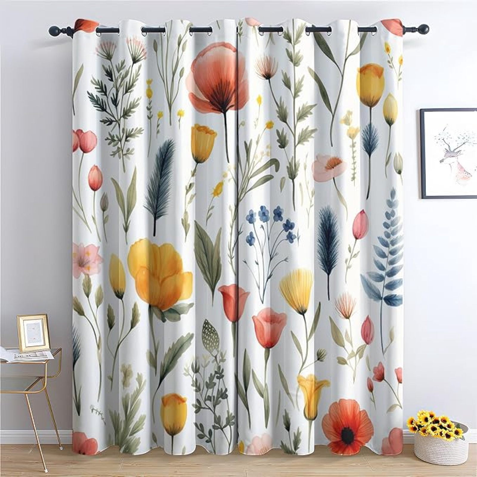 Colorful Wildflower Curtains For Bedroom, Botanical Floral Garden ...