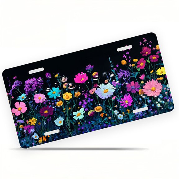 Colorful Wildflower Field Front License Plate, Metal License Plate, Funny Standard Plates Personalized Novelty Decorative For Men/Women/Boys/Girls Car 6×12 Inch