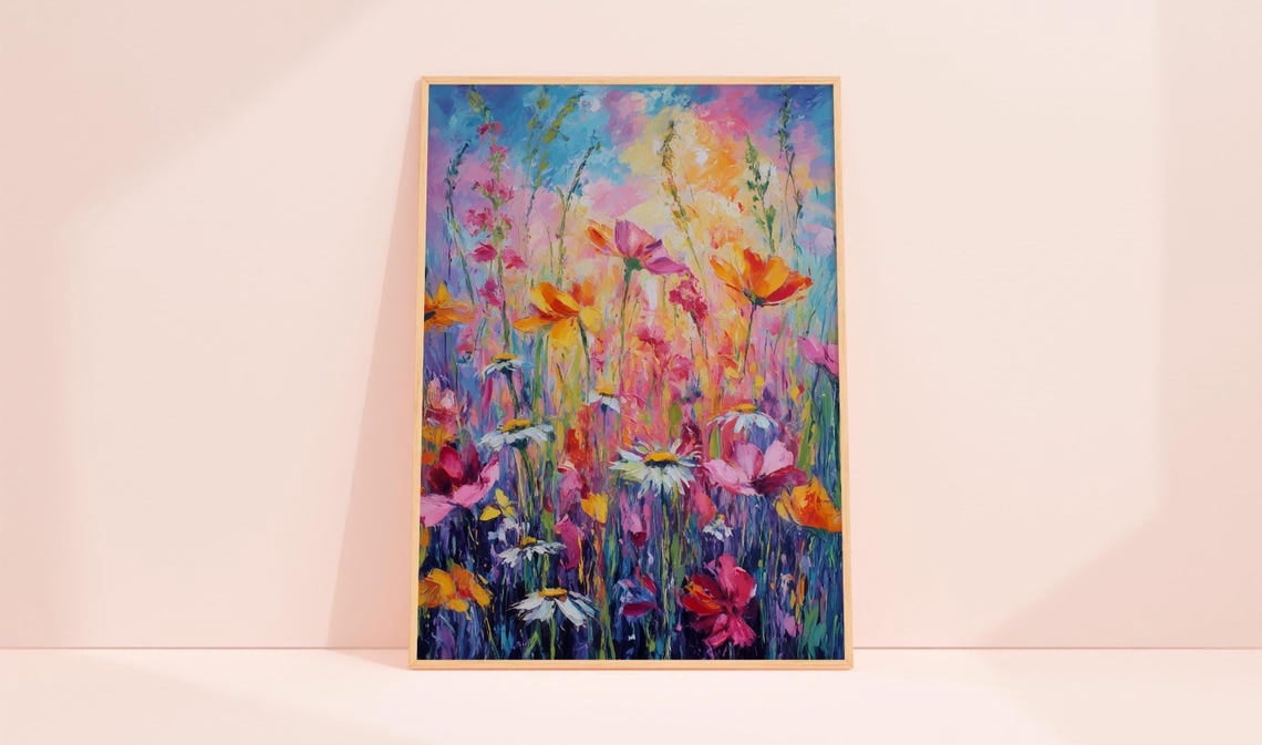 Americanflat Summer Wildflower Bouquet Framed Wall Art