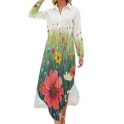 YHX66 Colorful Wildflower Meadow Chiffon Dress V Neck Dresses Female Casual Dress Birthday Gift